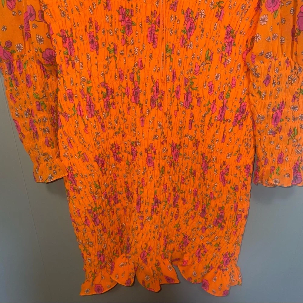 For Love and Lemons Peony Orange Ribbed Mini Dress Small Long Sleeve - Picture 6 of 10